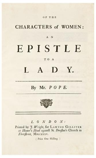 POPE Alexander 1688 1744 Of the Characters of Women An