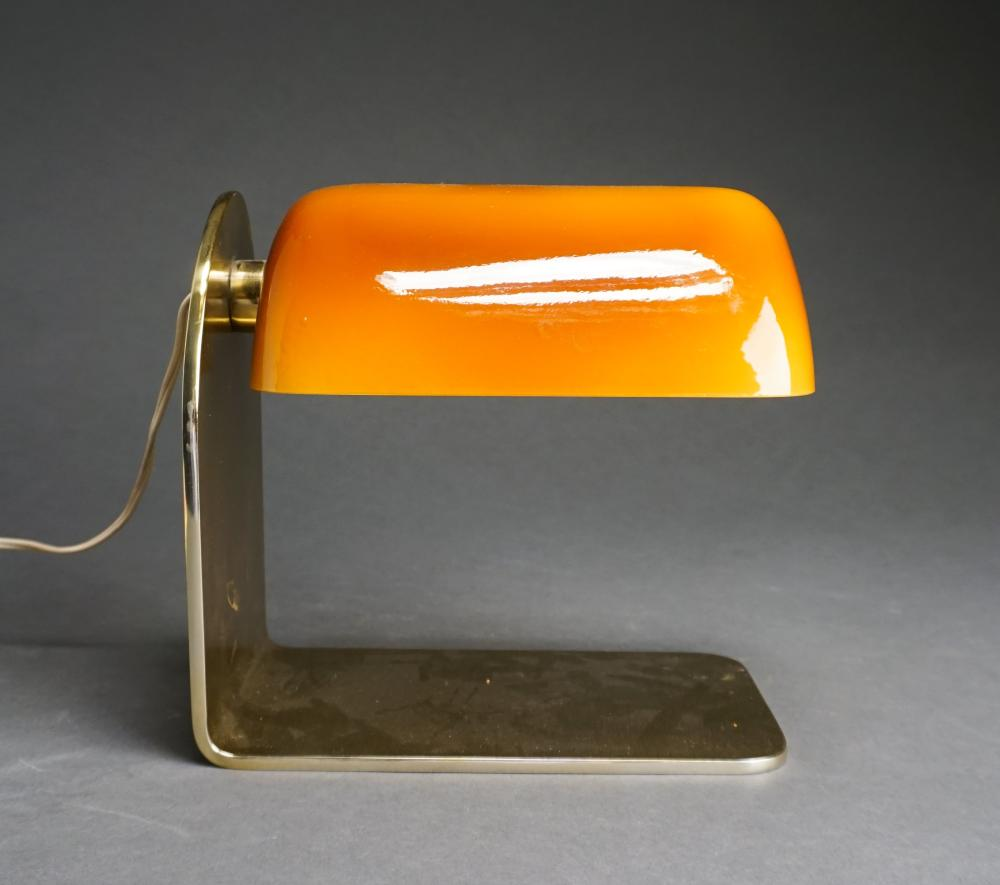 ORANGE GLASS AND BRASS OVERHANG DESK READING LAMP H 9