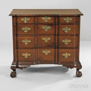 Carved Mahogany Block front Chest of Drawers Massachusetts c 1760
