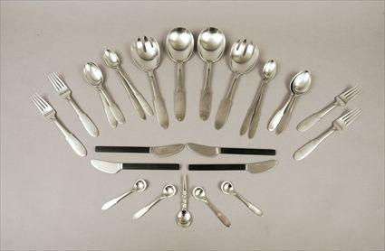Georg Jensen Stainless Steel Part Flatware Service Comprising six dinner