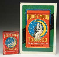 LOT OF TWO HONEYMOON TOBACCO ADVERTISEMENTS Lot includes an embossed