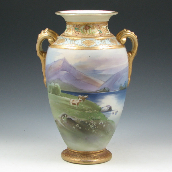 Nippon Hand Painted 9 3 4 Scenic Vase Excellent Hand