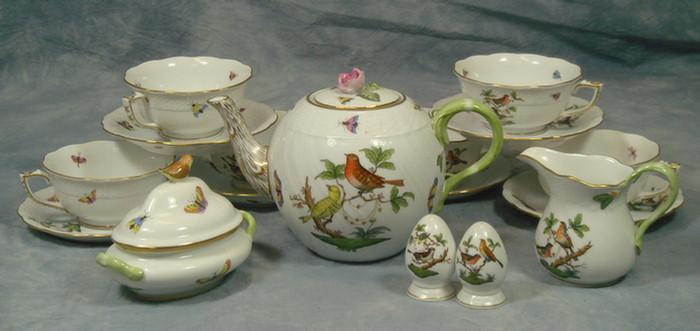 17 pc Herend porcelain teaset butterfly and bird decoration teapot
