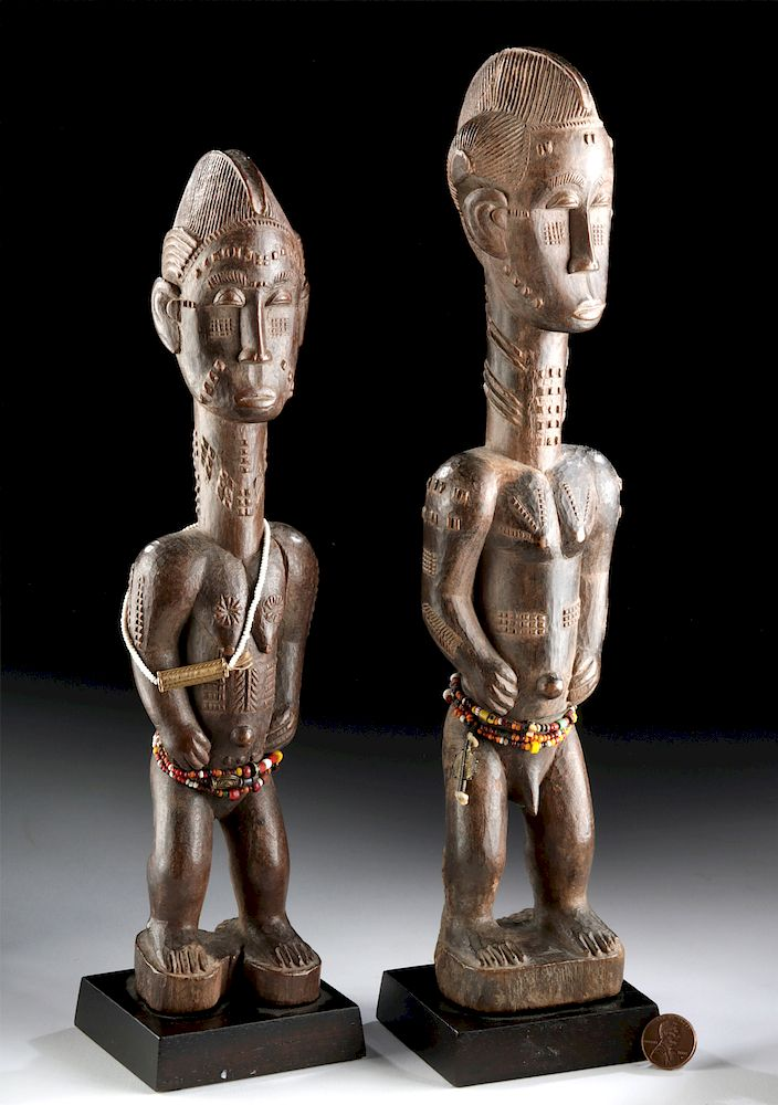 Pair of 20th C Baule Wooden Figures Blolo Bla Bian