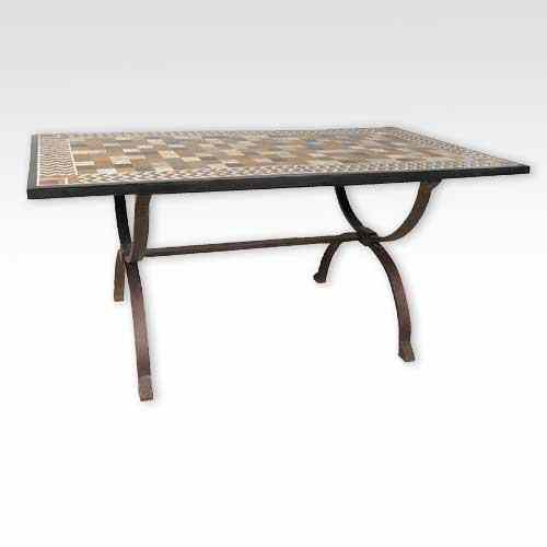 An Indian Stone Veneer Iron Base Rectangular Dining Table the