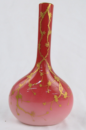 A WEBB PEACHBLOW GOLD DECORATED VASE rosy pink shading to