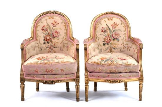 PAIR LOUIS XVI STYLE GILT WOOD BERGERES Early 20th century