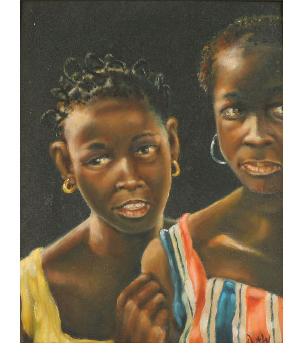 Derrick Woodford American b 1957 Sisters oil on board signed