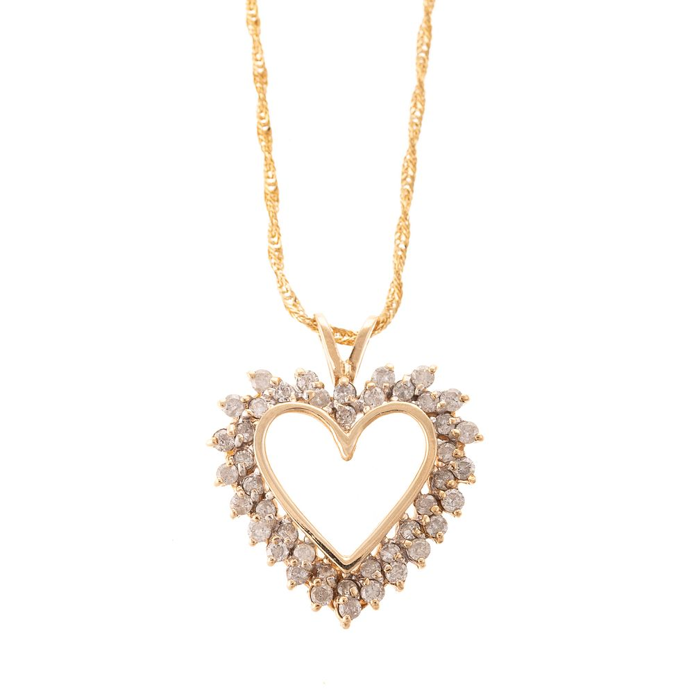 A 1 00 ctw Diamond Open Heart Pendant in Gold