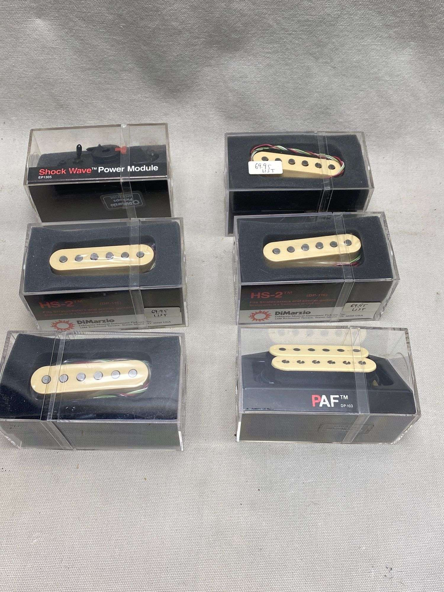 5 Dimarzio pickups and power mod untested5 Dimarzio pickups and