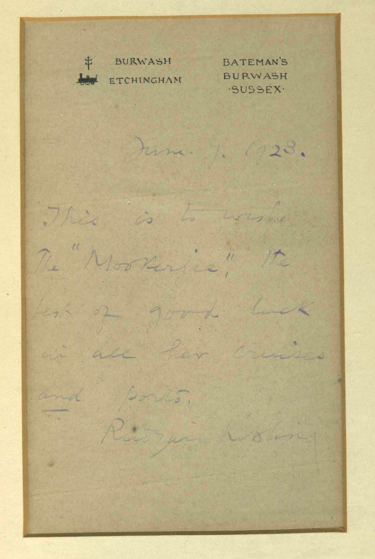 1 piece Short Autograph Letter Signed Kipling Rudyard Bateman s