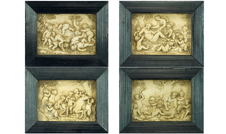 Framed Plaster Plaques of Mythical Scenes Four in total Possible