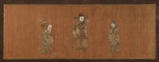 CHINESE EMBROIDERED SILK PANEL Worked in gold thread to depict