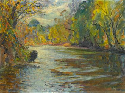 ROY C NUSE american 1885 1975 TREES BY A RIVER