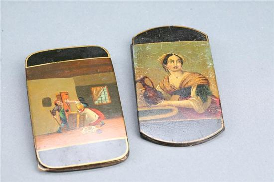 TWO DECORATED CIGAR CASES Probably German 19th century lacquered papier