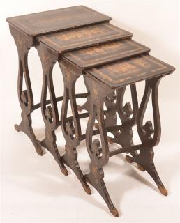 Set Black Lacquered Chinoiserie Nesting Tables Set of Four Black