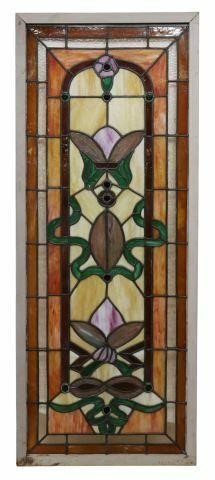 Architectural framed leaded and stained glass window 20th c rectangular