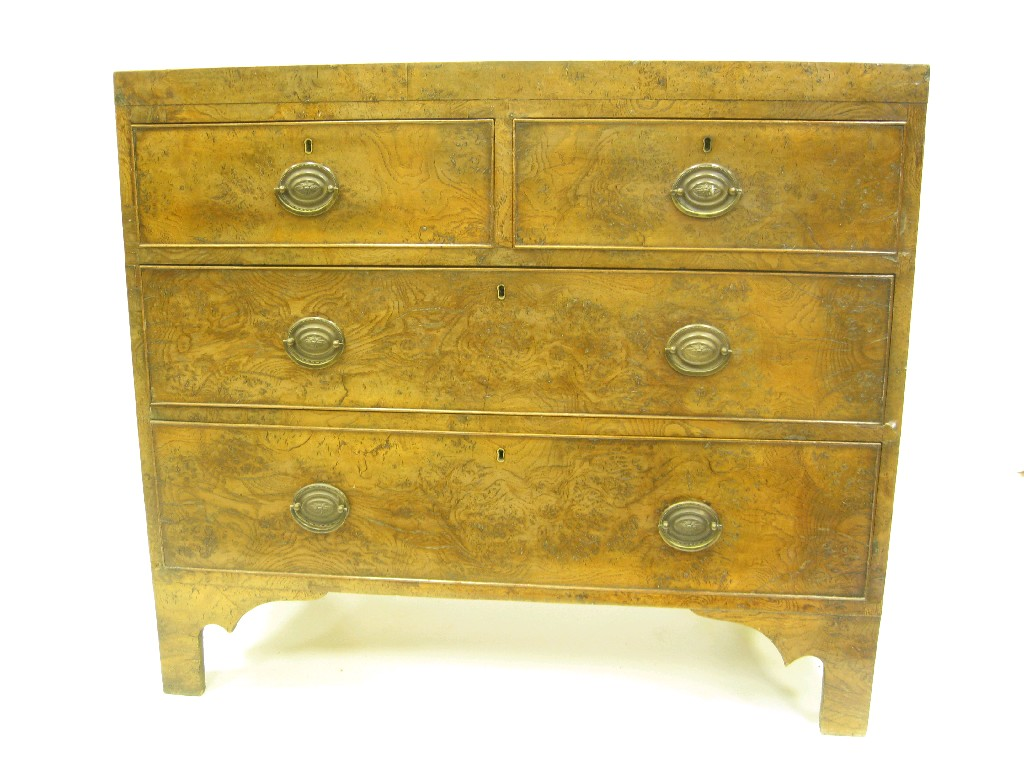 A late Georgian burr oak Chest of two short and