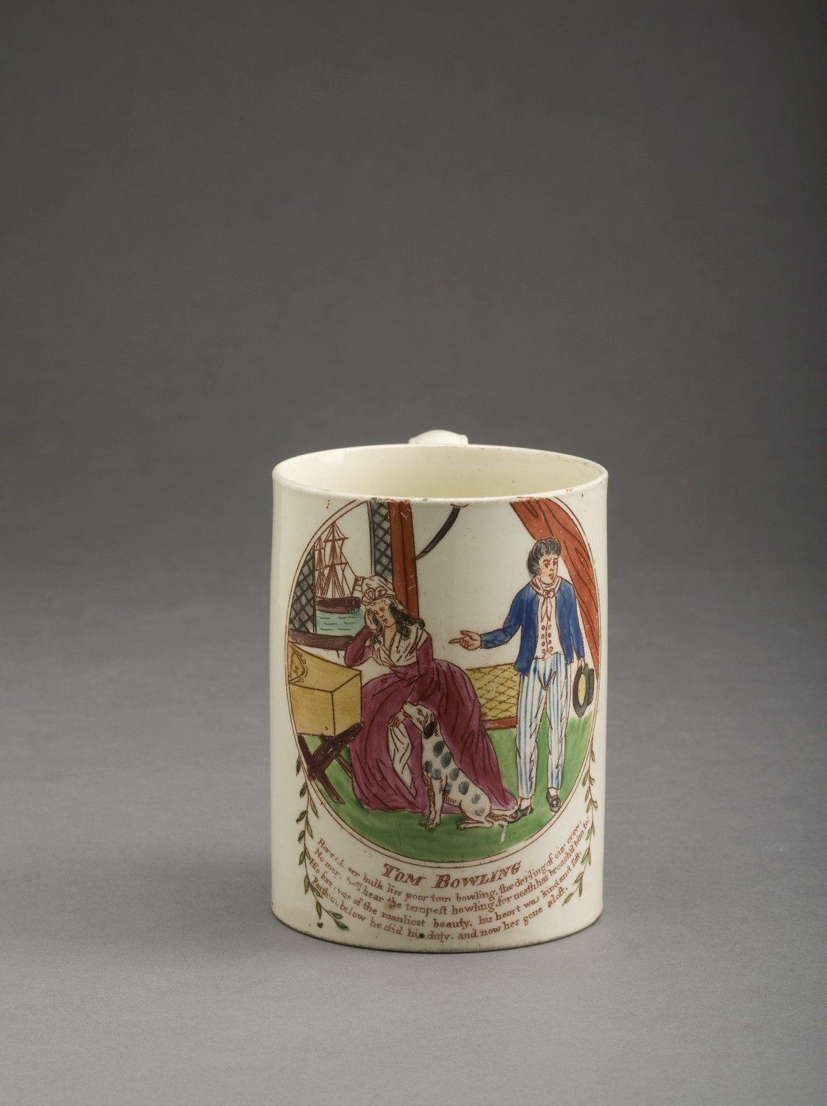 ENGLISH CREAMWARE ENAMEL DECORATED MUG CIRCA 1790 1800 Painted in