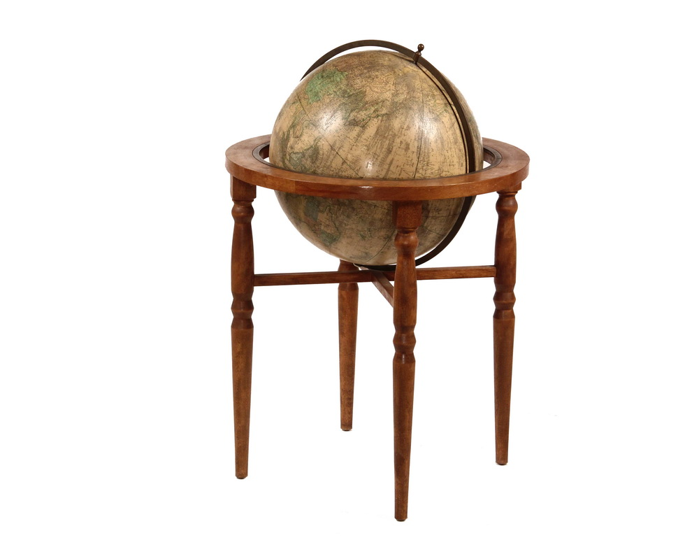 GLOBE ON FLOOR STAND 19th c Terrestrial Globe on mahogany