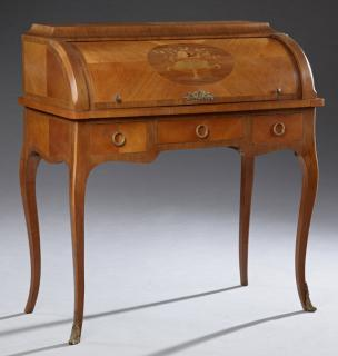 French Belle Epoque Marquetry Inlaid Mahogany Cyli French Belle Epoque
