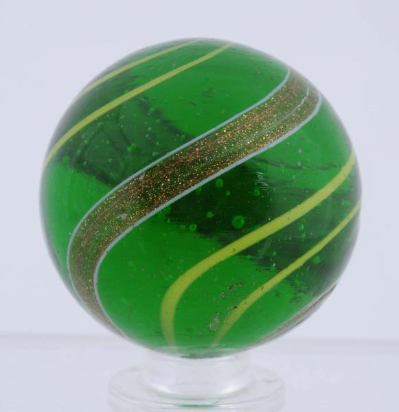 Rare Large Green Glass Banded Lutz Marble Emerald green transparent