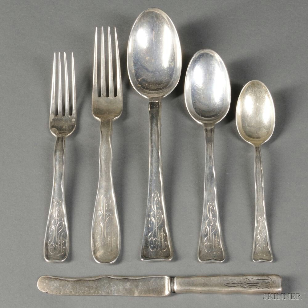 Tiffany Co Lap Over Edge Pattern Sterling Silver Flatware Service