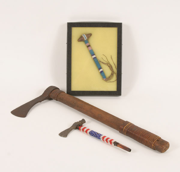 Native American tomahawks and axe one small pipe tomahawk and