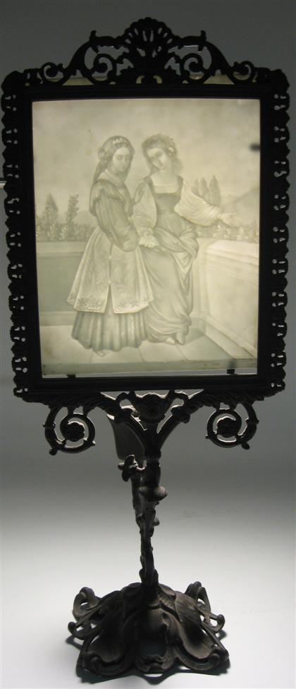 Cast metal framed lithopane candleholder candlescreen last quarter 19th century