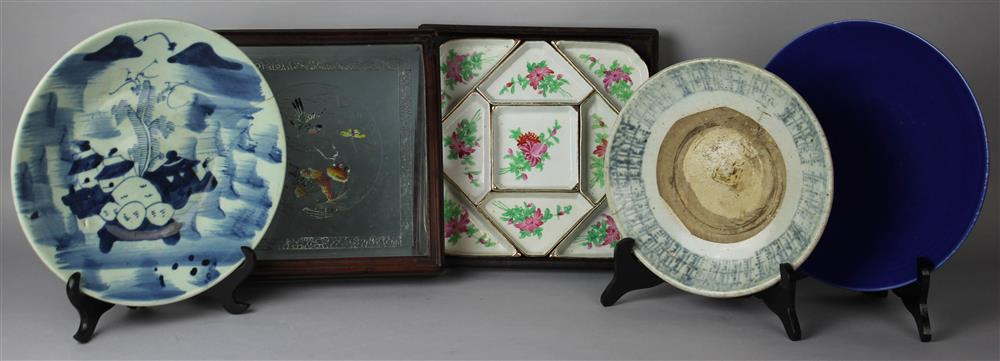 THREE DISHES 18TH CENTURY AND LATER including a stylized design