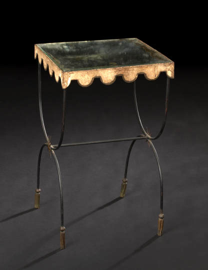 Unusual Directoire Style Toile Peinte and Wrought Iron Occasional Table