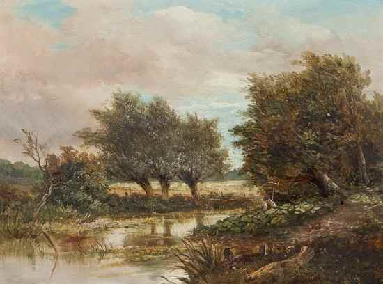 Manner of Joseph Thors Fishing in a stream Oil on