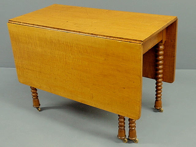 Tiger maple drop leaf table c 1840 probably Mid Western