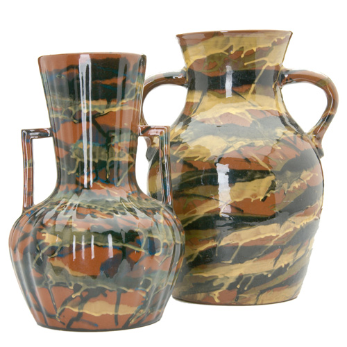 PETERS AND REED Two large Shadow Ware vases one with