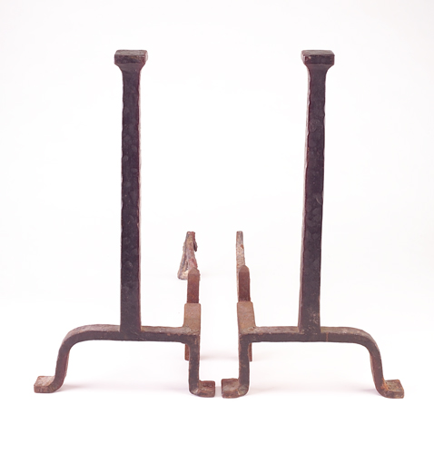 GUSTAV STICKLEY Attr Pair of rectilinear andirons Some wear and