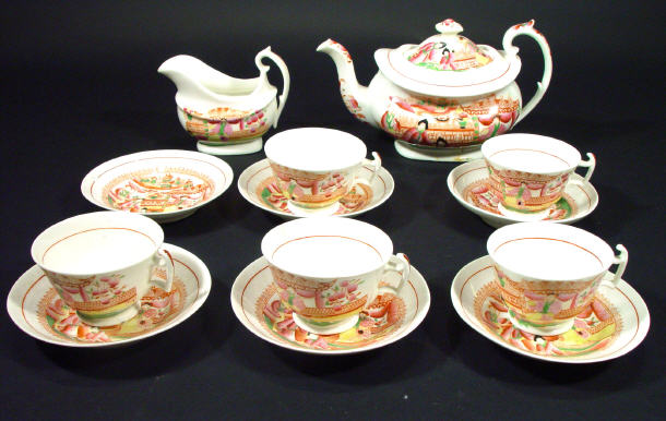 Selection of early 19th Century pottery teaware hand coloured and