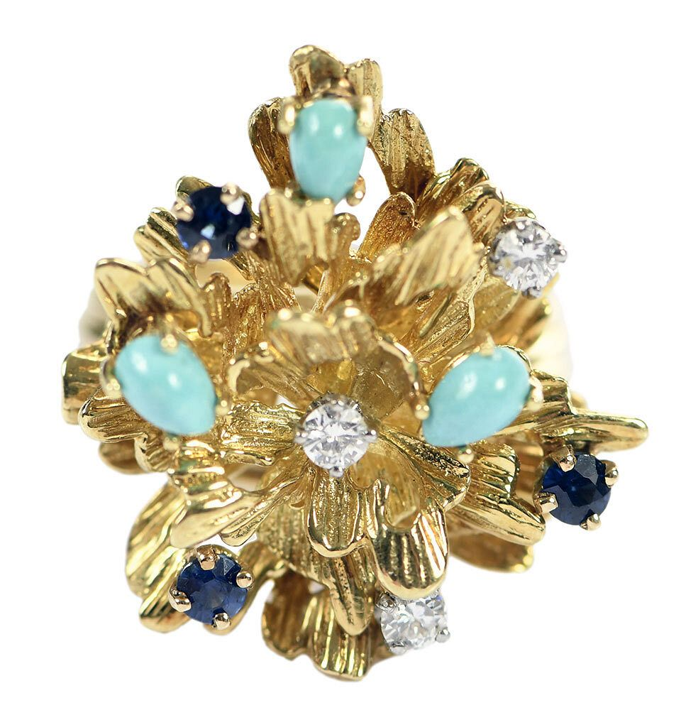 J E Caldwell 18kt Gemstone Ring three round brilliant diamonds