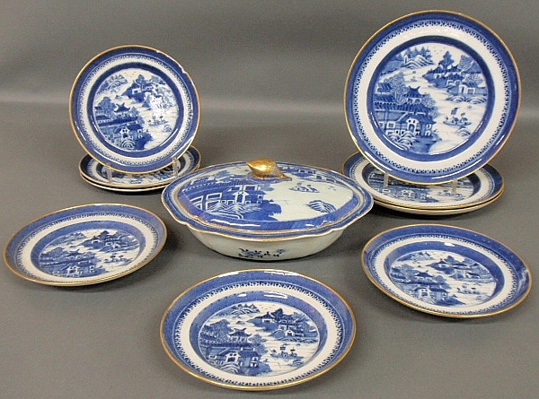 Group of blue and white Nanking Chinese porcelain c 1860