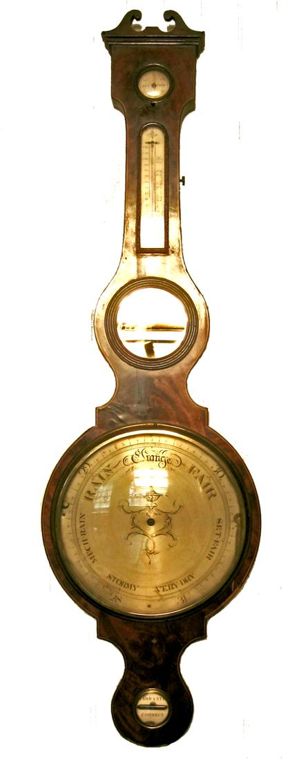 English mahogany banjo barometer thermometer 19th century Having a swan