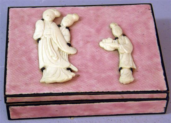 Cloisonne pink enamelled cigarette box the hinged cover with applied