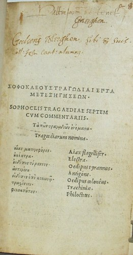 EDITIO PRINCEPS SOPHOCLES Tragoediae septem Greek text 194 of 196
