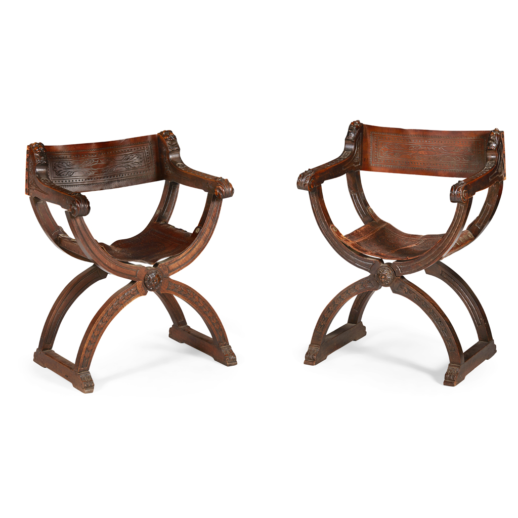PAIR OF ITALIAN STAINED BEECH SAVONAROLA CHAIRS 19TH CENTURY each