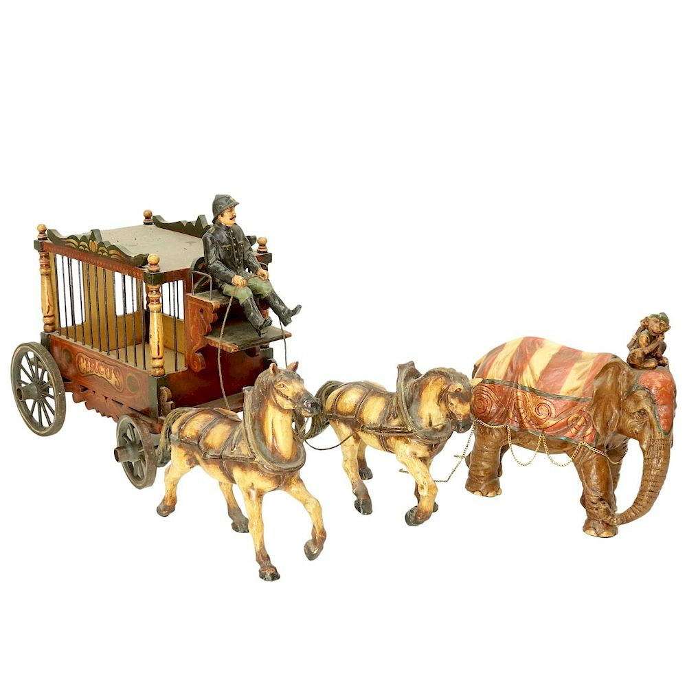 Circus Carriage Vintage Hand Painted Wood and Composition Circus Carriage