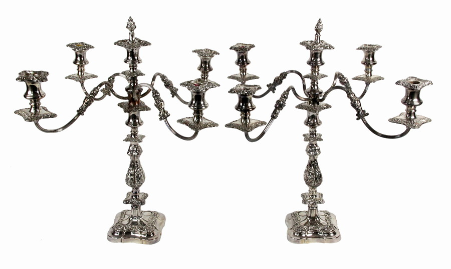 A pair of 19th Century silver plated candelabra each with