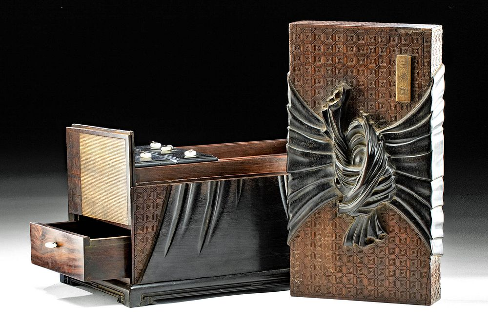19th C Chinese Qing Rosewood Jewelry Box w Art Loss