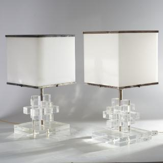 Pr Karl Springer acrylic and silver plate lamps Pr Karl