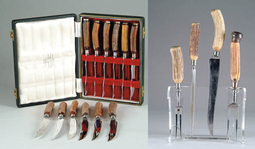 STAG HANDLE CARVING SET AND CASED KNIVES Two fitted cases