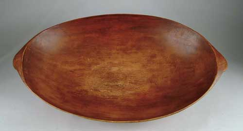 OUTSTANDING LARGE HANDLED STATE OF MAINE OVAL BOWL WITH RED