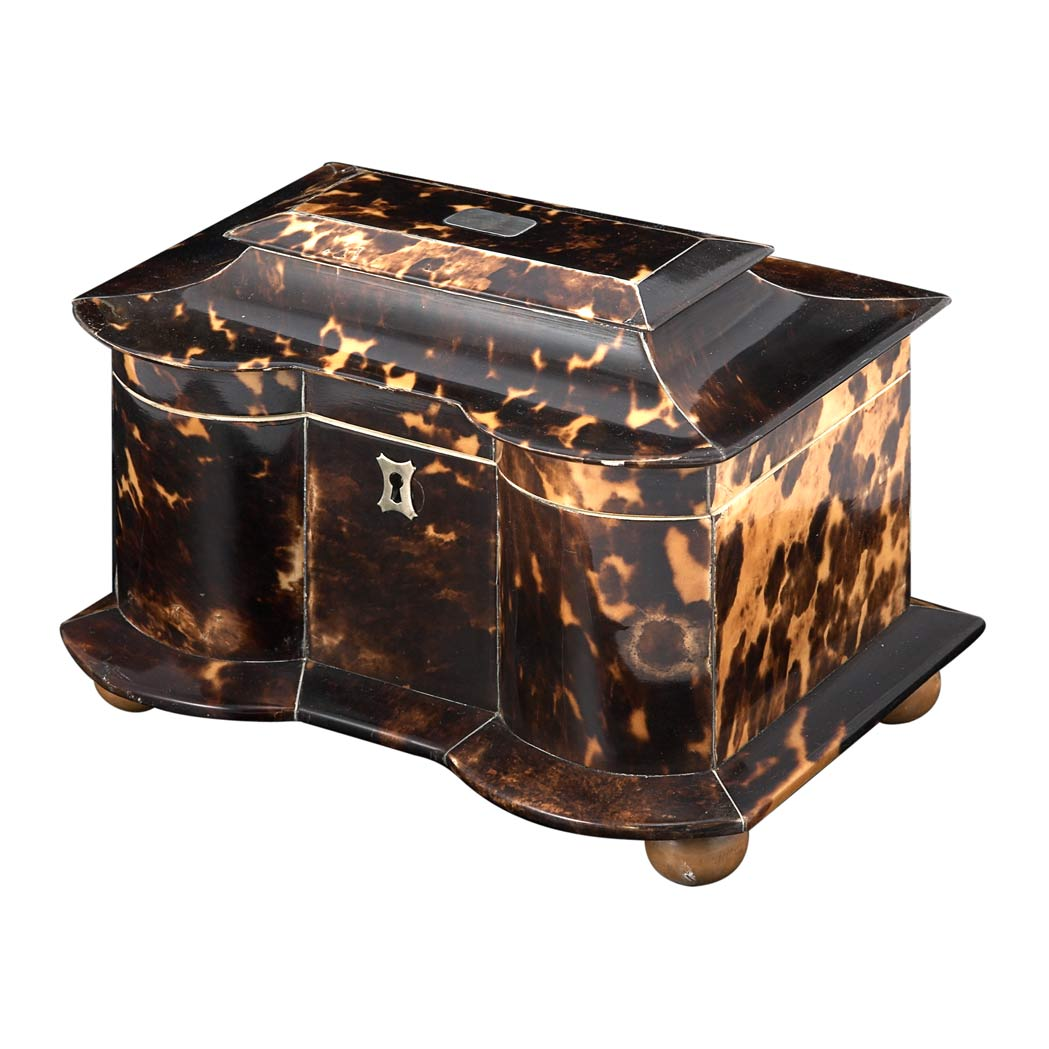 9 Victorian Tortoise Shell Veneered Tea Caddy 19th Century Of