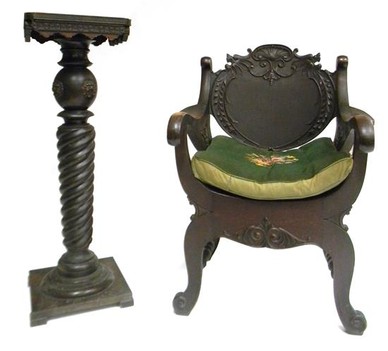 Two pieces Renaissance Revival furniture c 1900 including arm chair